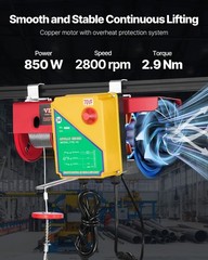 880lbs Electric Hoist with Wireless Remote Control, 110v Electric Hoist with Rem