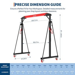Adjustable Gantry Crane, 1 Ton 2200 LBS Capacity, Shop Lift Hoist 97″ to 141″