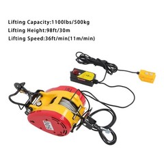 2-in-1 Portable Electric Hoist Winch 1100 LBS Wired & Wireless Remote Control
