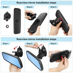 Universal 9.6” Rear View Mirror with Suction Cup for Cars, Trucks, SUVs, Vans