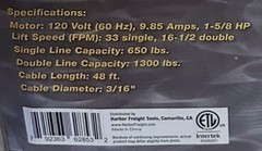 PITTSBURGH 120 Volt, Electric Hoist with Remote Control, Cable Length 48ft