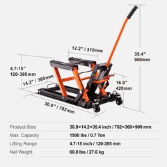 1500 LBS Hydraulic Motorcycle Scissor Lift Jack, Foot Operated ATV Lift Stand