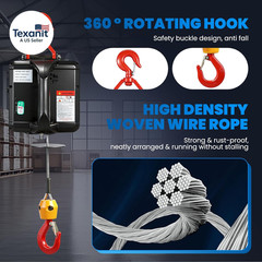 3 in 1 Electric Hoist Winch 1,100Lb Wireless Remote Control, Cable Remote Contro
