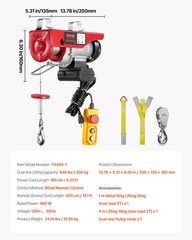 VEVOR Electric Hoist 440lbs Crane Winch with Wired Remote Control 480W 110V