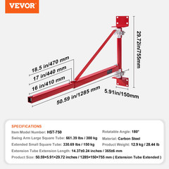 Electric Hoist Support Arm Swing Holder with Pole Steel Hoist Frame 180° Scaffol