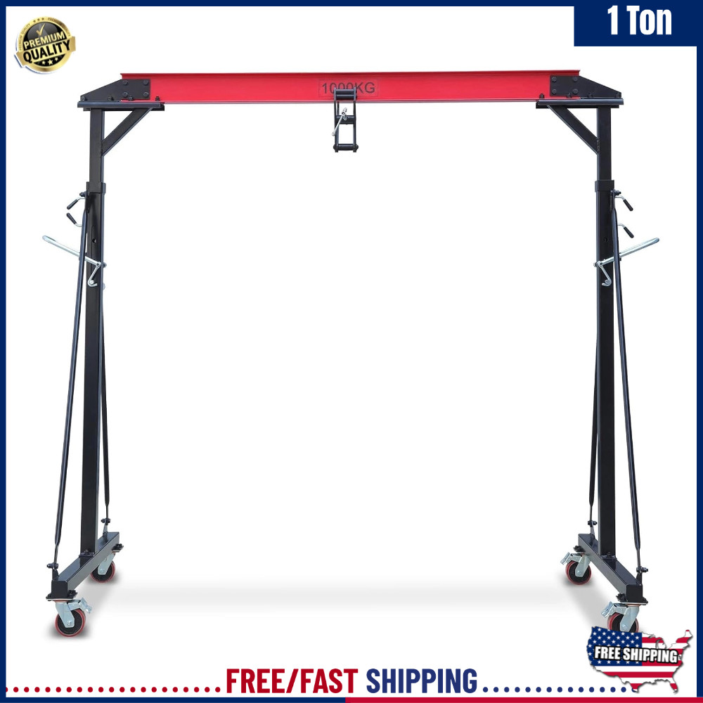 MAX 2200 LBS 1 Ton Adjustable Shop Gantry Crane H96.5″-143.7″ Lift Steel Hoist