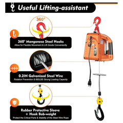 1500LBS, 3 in 1 Electric Cable Hoist 110V 25 FT Electric Hoist Crane W/Overload