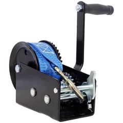 2000LBS Hand Winch with 26FT Blue Strap, Black, Two-Way Ratchet