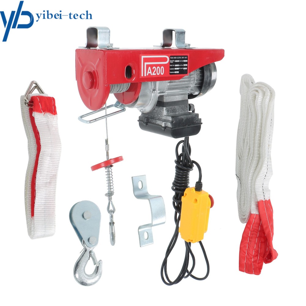 PA200 440lbs Electric Hoist w/ 14ft Remote, 110V 510W Motor, Dual Hook System