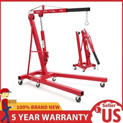 2 Ton Folding Engine Hoist ,Hydraulic Cherry Picker Shop Crane with 6 Casters