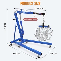 2T/4000Lbs Engine Hoist Shop Crane Lift Cherry Picker Hydraulic Pump w/ 6 Caster