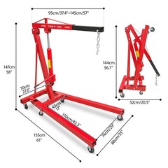 2 Ton Folding Hydraulic Engine Hoist 4400 Lb Cherry Picker With 6 Casters