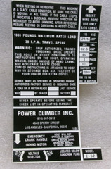 POWER CLIMBER INC. SAFETY DECAL SET E-52 PN: 5-30 #252kk