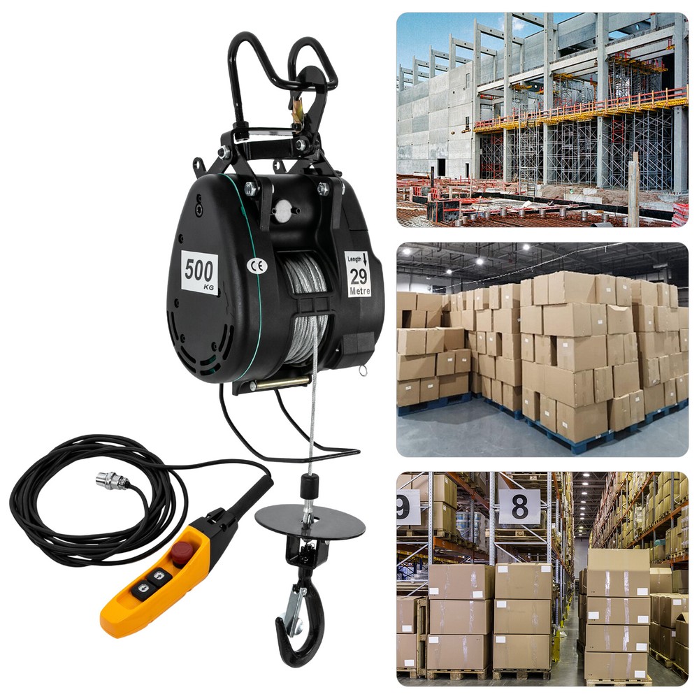 1100 lbs Electric Hoist Winch Engine Crane Lift 95ft Lifting Wired Control 1800W