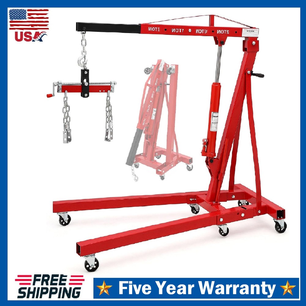 2 Ton Engine Hoist w/ Lever, 4400LBS Folding Cherry Picker Shop Crane Hoist Lift