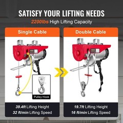 Electric Hoist, 2200 lbs Lifting Capacity, 1600W 110V Electric Steel Wire Winch