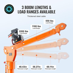 2200 Lbs Electric Pickup Truck Crane with 6000 Lbs Winch for Heavy Lifting NEW