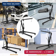 Hydraulic Engine Hoist 2 Ton, Cherry Picker Shop Crane with 6 Casters and Telesc