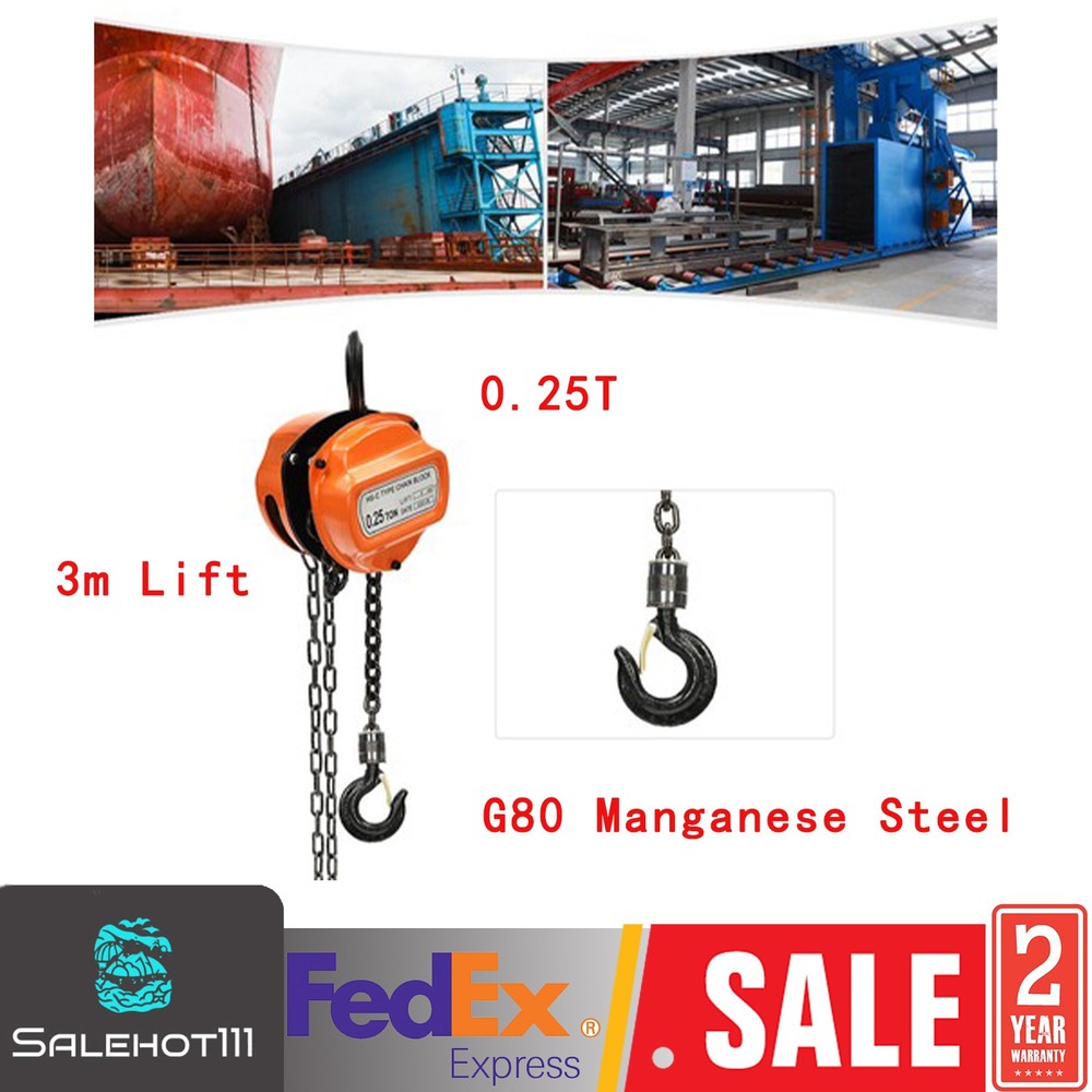 0.25Ton G80 Manganese Steel Hand Chain Hoist 3m Lift Orange Triangle Shell