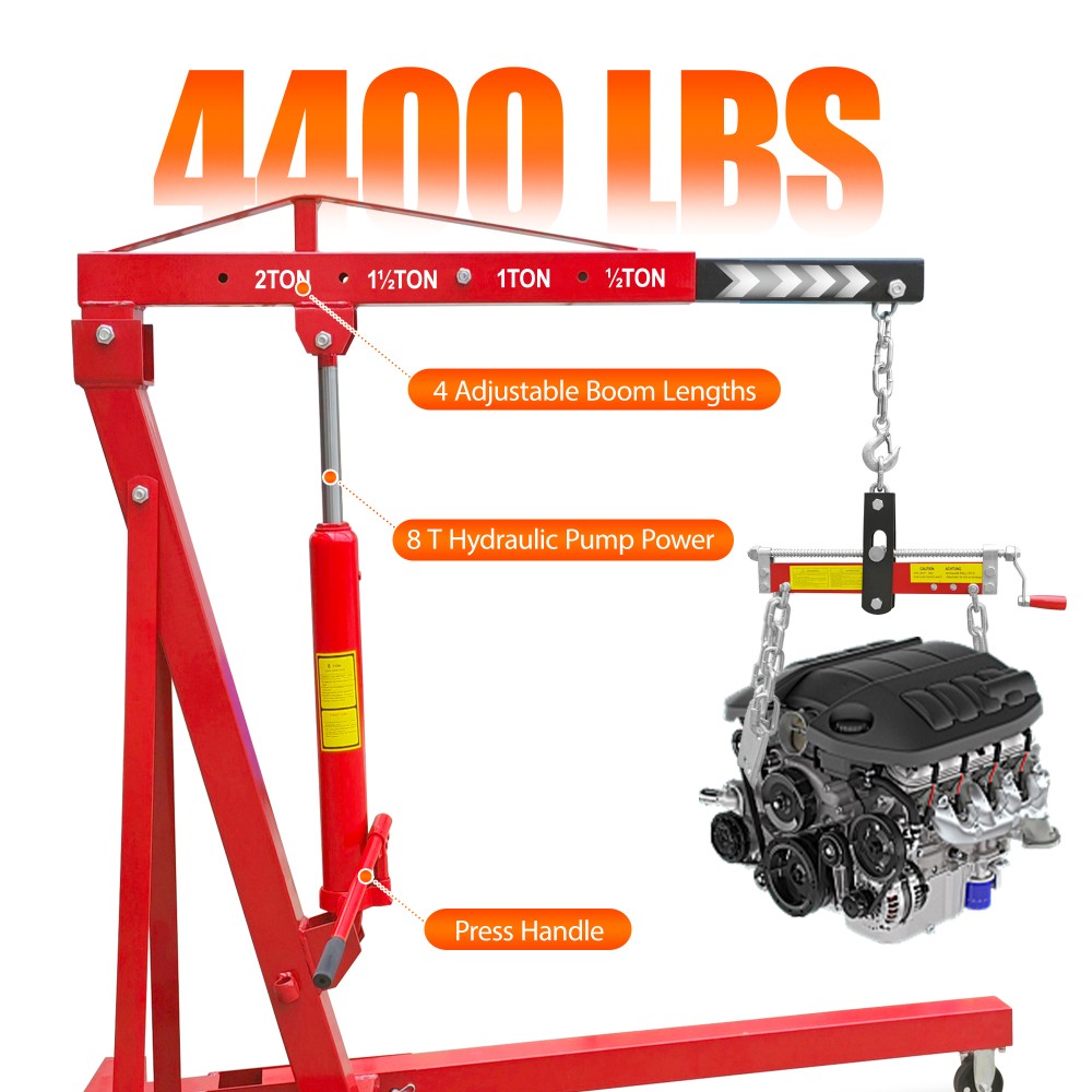 2 Ton Folding Hydraulic Engine Hoist 4400 Lb Cherry Picker With 6 Casters