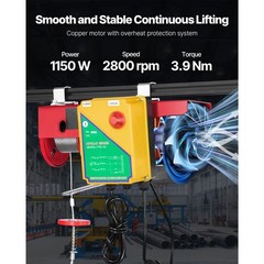 Electric Hoist 1320lbs Crane Winch with Wireless Remote Control 1150W 110V