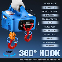 1,100Lb Electric Hoist with Wire Remote Control 16Ft/Min, 110/120 Volt 25Ft Port