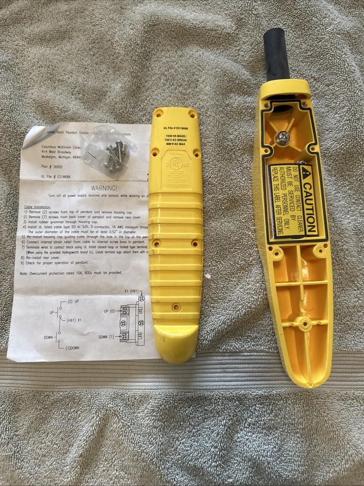 36900Y CM COFFING 1-SPEED 2-BUTTON HOIST PENDANT CONTROL STATION YELLOW – 0 SHIP