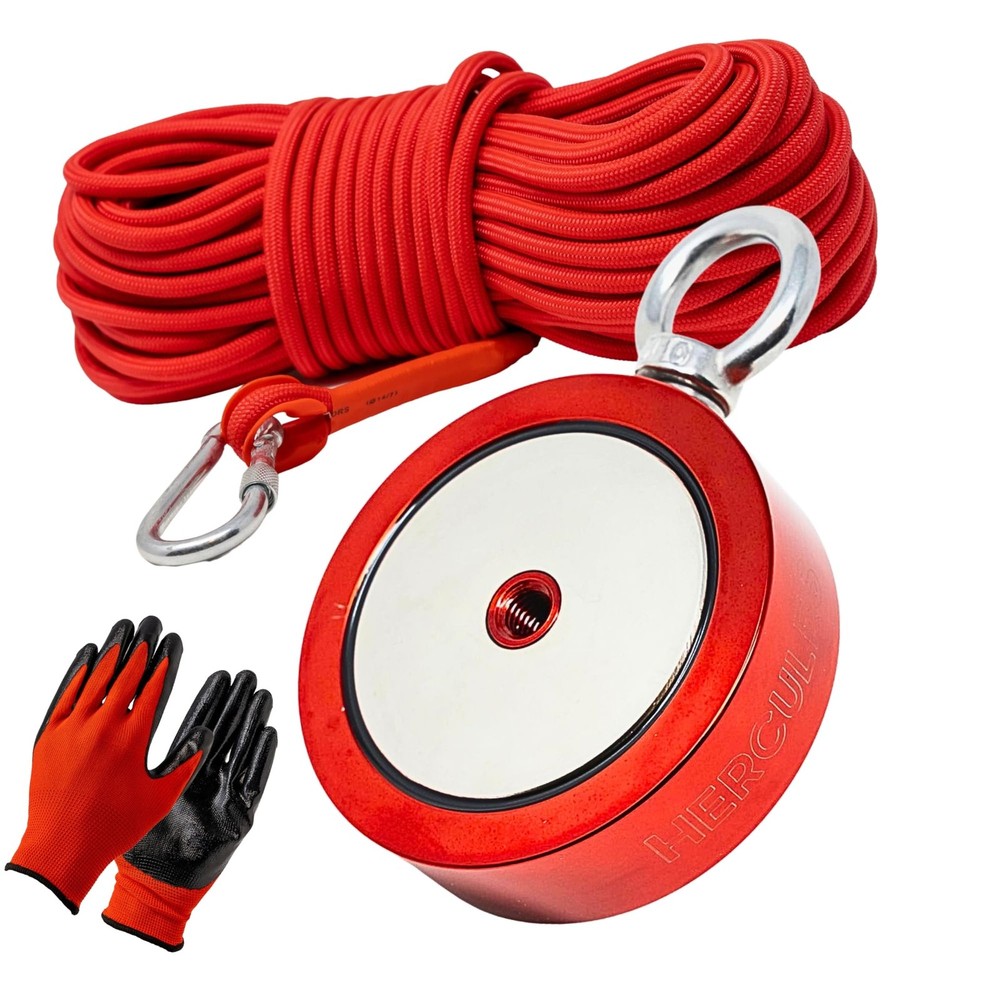 Hercules Magnetics 2000 lbs Double Sided Fishing Magnet Kit with Case – Red