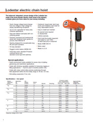CMCO LODESTAR ELECTRIC CHAIN HOIST – 500 LB CAPACITY, TWO SPEED 5/16 FPM