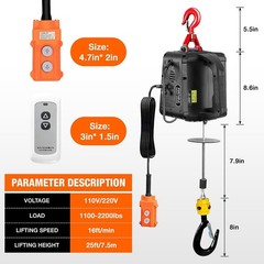 Electric Crane Winch 2200lbs 3 In 1 Wireless Overload Protection