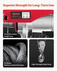 VEVOR Electric Hoist Crane Winch 2200 lbs 328 ft Wireless & 14 ft Wired Remote
