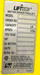 LIFT-TECH MOTOR DRIVEN TROLLEY YALE-LIFT-TECH MODEL- MDT02 CAPACITY OF 4000LBS