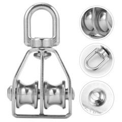 2 Pcs Stainless Steel Pulley Roller Double Swivel Pulley Block Rigging
