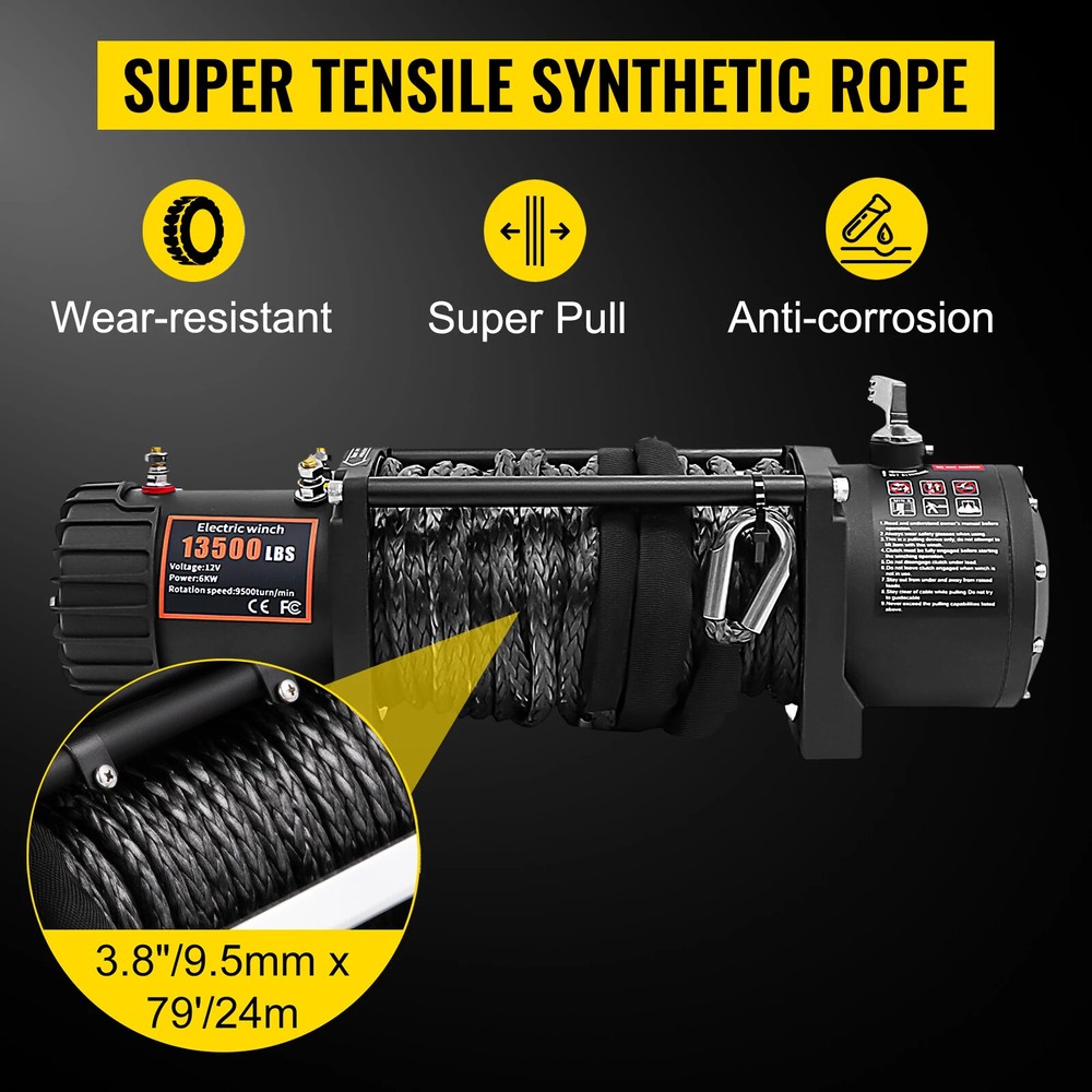 SIHAO 13500LBS 12V Electric Winch 92FT Synthetic Rope for 4×4 Truck ATV Off Road