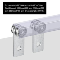 2 Wheel Trolley Assembly Rollers for 1-5/8″ Taller Strut Channel, 2 Pairs