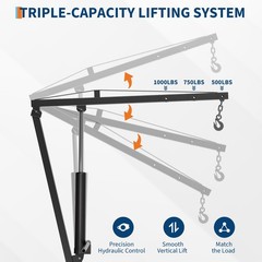 Hydraulic Pickup Truck Crane 1000lbs 360° Swivel Hoist Lift Hitch Mounted Crane
