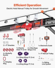 VEVOR Adjustable Gantry Crane 2200lbs 95.7″-142.9″ Manual Trolley Electric Hoist