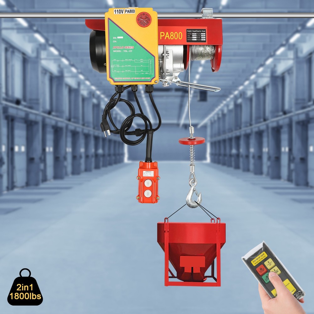 2 in1 Electric Cable Hoist Crane Winch Garage Lift Wireless/Wired Remote Control