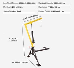 VEVOR Hydraulic Pickup Truck Crane Hoist 1000 lbs 360° Swivel Hoist Lift