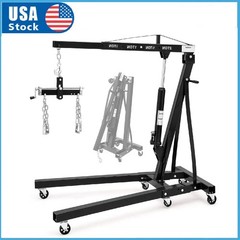 Engine Hoist with Lever, 2 Ton Folding Cherry Picker Shop Crane with 6 Casters