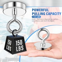 Neodymium Fishing Magnet, 150 lbs Pulling Force, Strong 1.42 inches, Silver