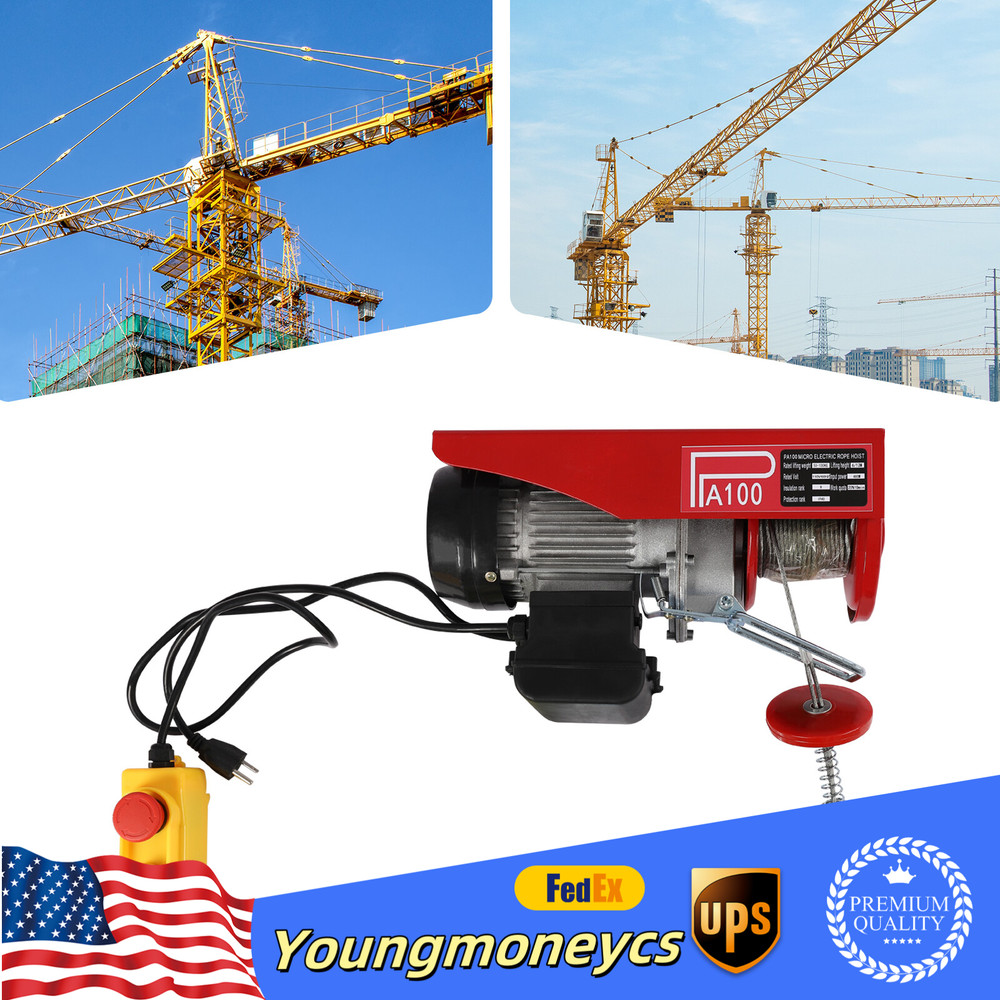 110/220 lbs Electric Hoist Winch Lifting Engine Crane Ceiling Pulley Overhead US