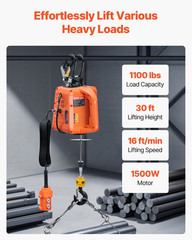 3-In-1 Electric Hoist Winch, 1100 Lbs Capacity, 1500W Portable Power Winch, 30 F