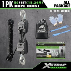 Heavy-Duty 2000LB 50ft Reflective Rope Hoist with 5:1 Lifting Power & Soft Loops