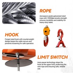 3-in-1 Electric Hoist Winch 1500W Powerful Portable 120V Winch with 1100Lbs Load