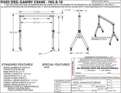 VESTIL FIXED GANTRY CRANE – 4 TON CAPACITY, SPAN 10 FT, HUB 10 FT 1 IN
