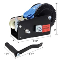 2500LBS Hand Winch,with 32.8FT Blue Strap,4.1:2.4:1 Gear Ratio Portable Winch