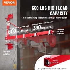 Heavy-Duty Wall Mount Jib Crane, 660 lbs Capacity, Electric Hoist Swing Arm, 180