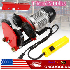 1 Ton/2200lbs Electric Wire Rope Hoist Garage Crane Link Lifting Winch