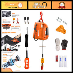 1500W 3-in-1 Electric Hoist Winch 1100Lbs Capacity, 25ft Lift Height, Garage Uti